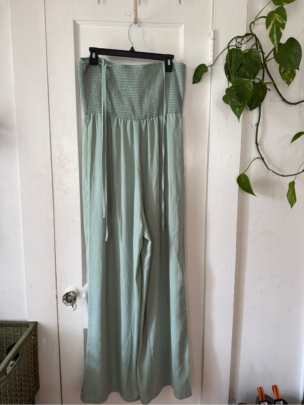 SHEIN size XL Smocked Waist Wide Leg Pantsuit Romper - Sage Green